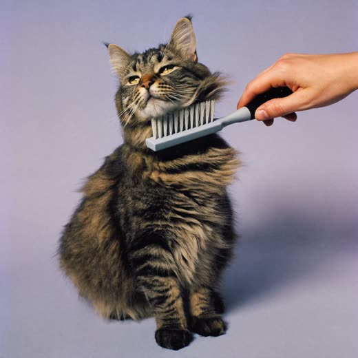 A long-haired cat being brushed out